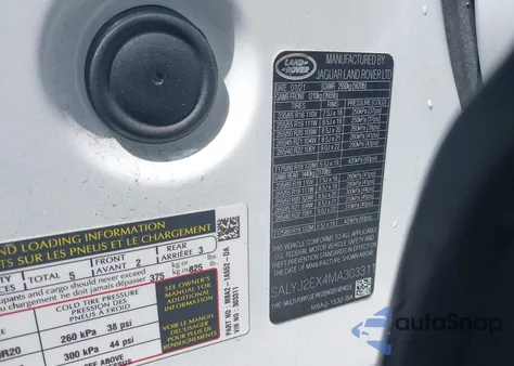 2021 Land Rover Range Rover Velar P250 S из США, поврежденный, VIN SALYJ2EX4MA303311